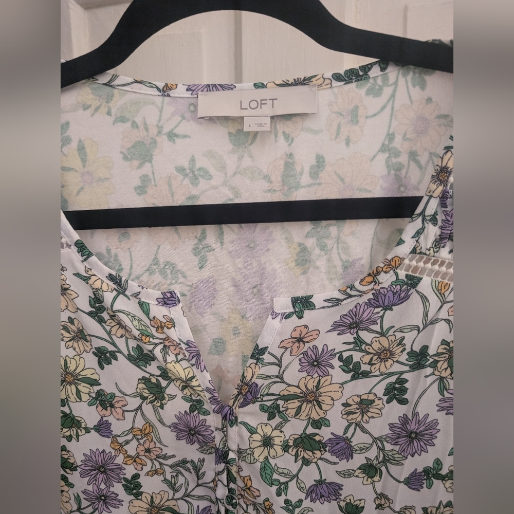 Loft floral mixed media blouse.